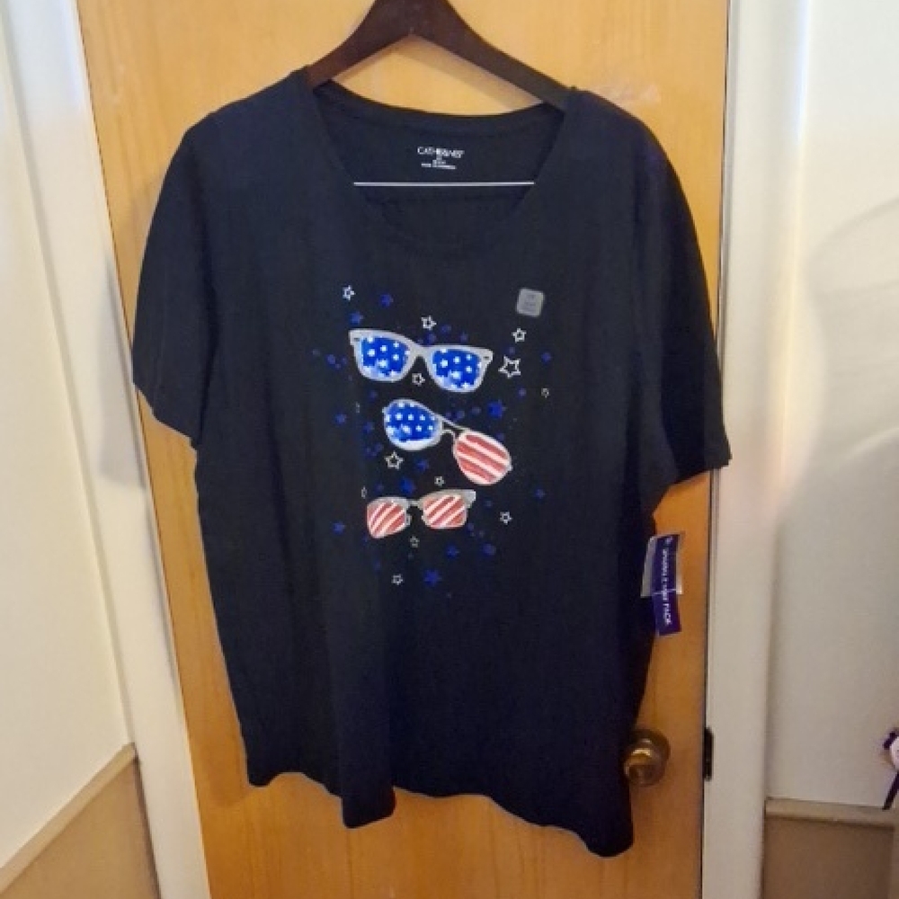 Catherines Womens Size OX Black Top With Red, White,  And Blue Glasses - Picture 5 of 6